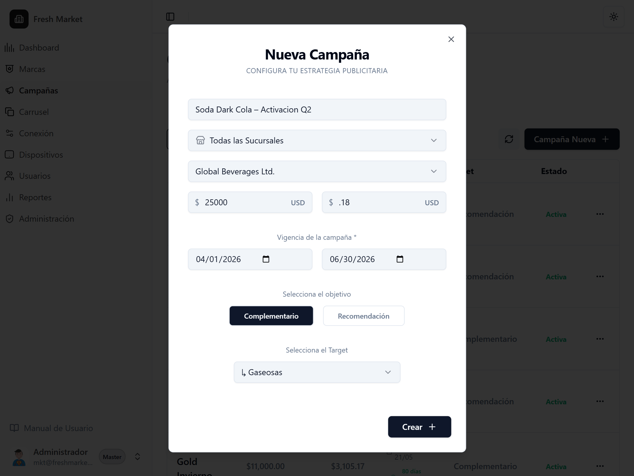 Creación de campañas